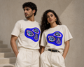 NARRATIVE ARTISTIC BLUE COLORFUL GRAPHICS T-SHIRT