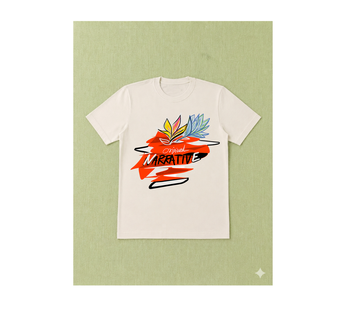 NARRATIVE CULT PREMIUM NARRATIVE ART FLORAL ORANGE T-SHIRT ORIGINAL DESIGN