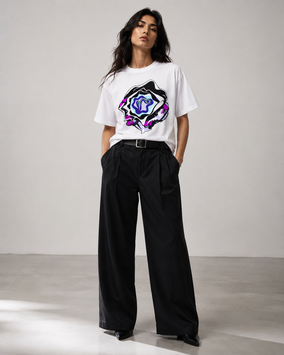 HIGH QUALITY FLOWER PRINT COTTON T-SHIRT