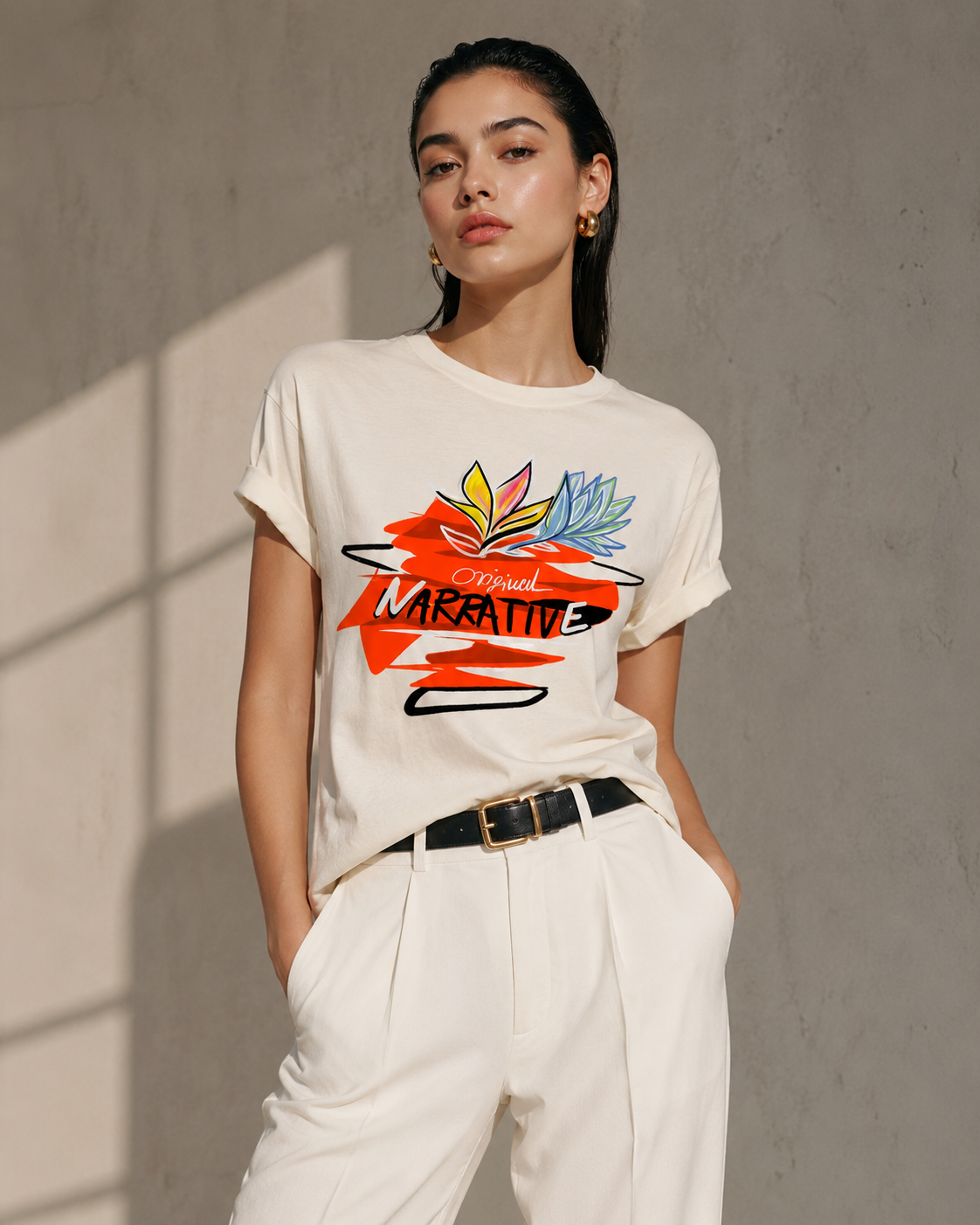 NARRATIVE CULT PREMIUM NARRATIVE ART FLORAL ORANGE T-SHIRT ORIGINAL DESIGN